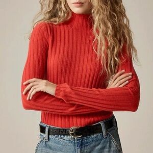 For Love and Lemons Red Ribbed Turtleneck Bodysuit Size Medium